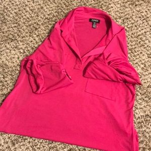 pink collared blouse